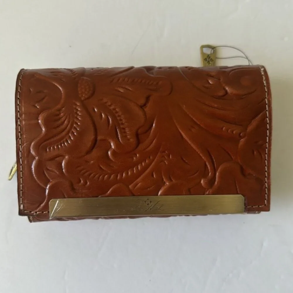 Patricia Nash Wallet Tooled Tri-fold Cametti Leather Florence Brown